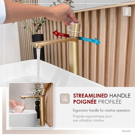 Stylish Nessa Single Handle 12 1/2" Brushed Gold Vessel Bathroom Faucet - Plumbing Market