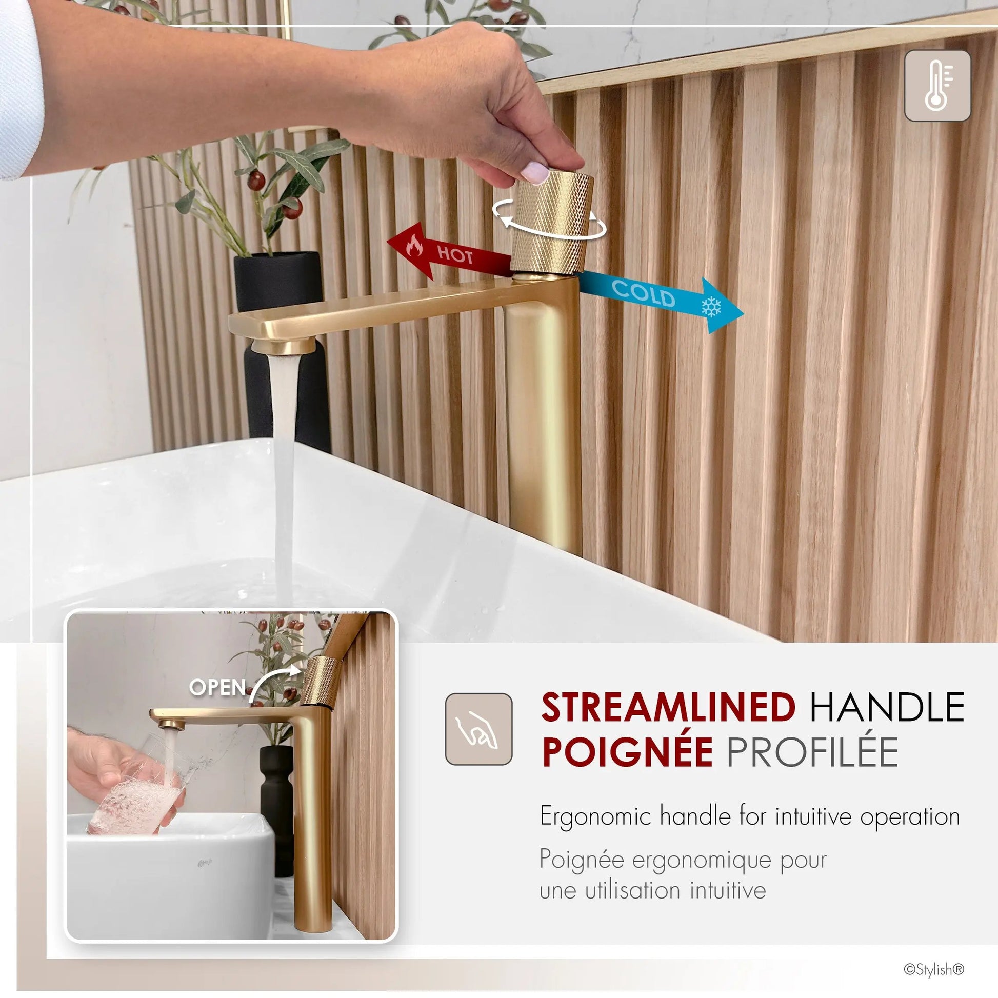 Stylish Nessa Single Handle 12 1/2" Brushed Gold Vessel Bathroom Faucet - Plumbing Market