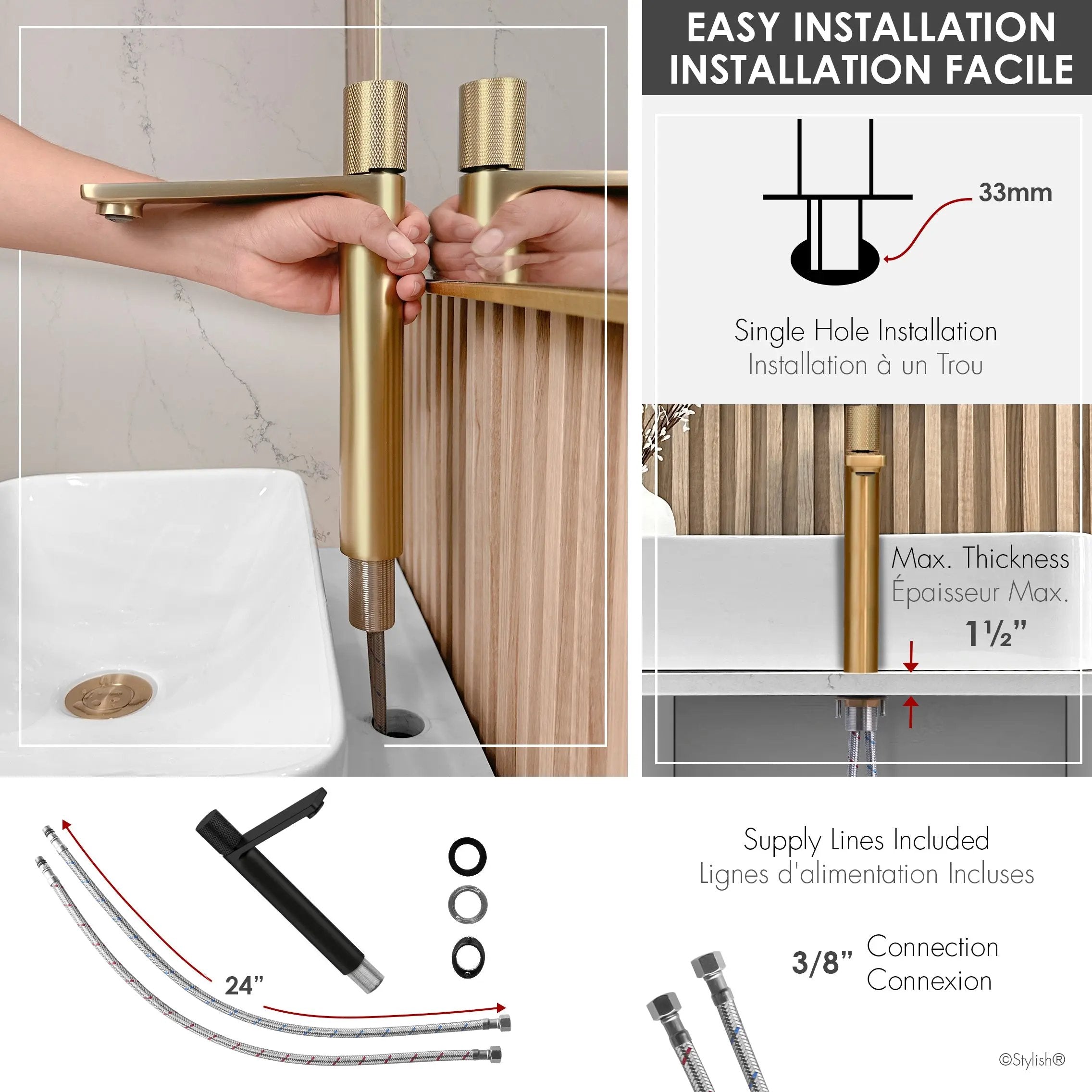 Stylish Nessa Single Handle 12 1/2" Brushed Gold Vessel Bathroom Faucet - Plumbing Market