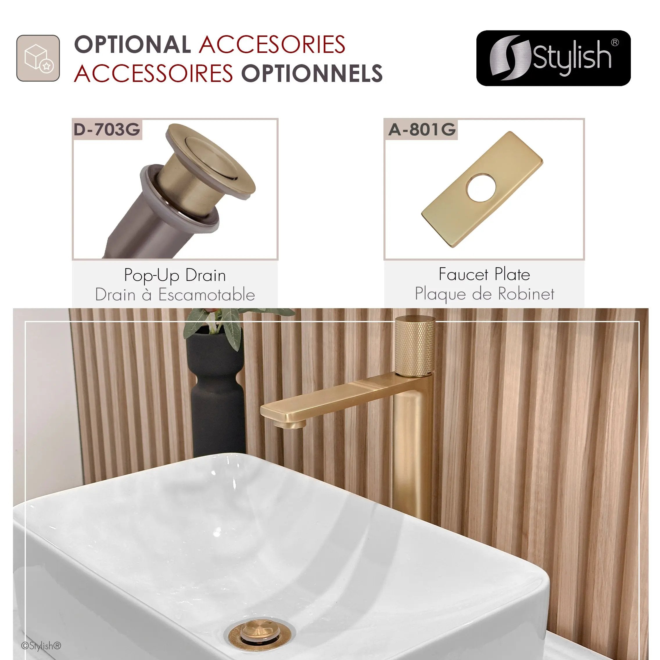 Stylish Nessa Single Handle 12 1/2" Brushed Gold Vessel Bathroom Faucet - Plumbing Market