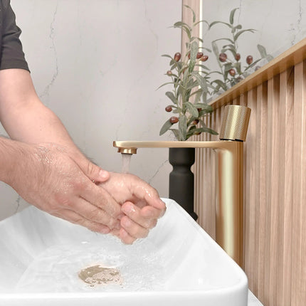 Stylish Nessa Single Handle 12 1/2" Brushed Gold Vessel Bathroom Faucet - Plumbing Market