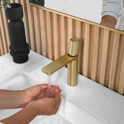 Stylish Riela Single Handle 7 1/2" Brushed Gold Bathroom Faucet - Plumbing Market