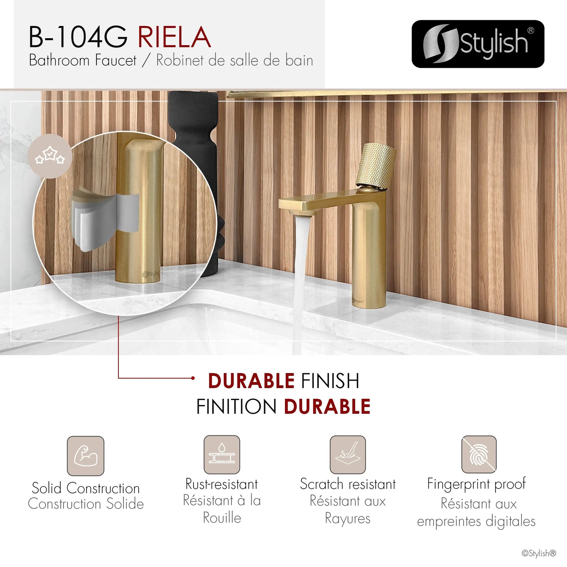 Stylish Riela Single Handle 7 1/2" Brushed Gold Bathroom Faucet - Plumbing Market