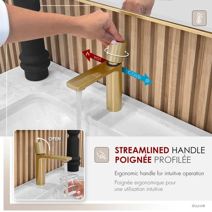 Stylish Riela Single Handle 7 1/2" Brushed Gold Bathroom Faucet - Plumbing Market