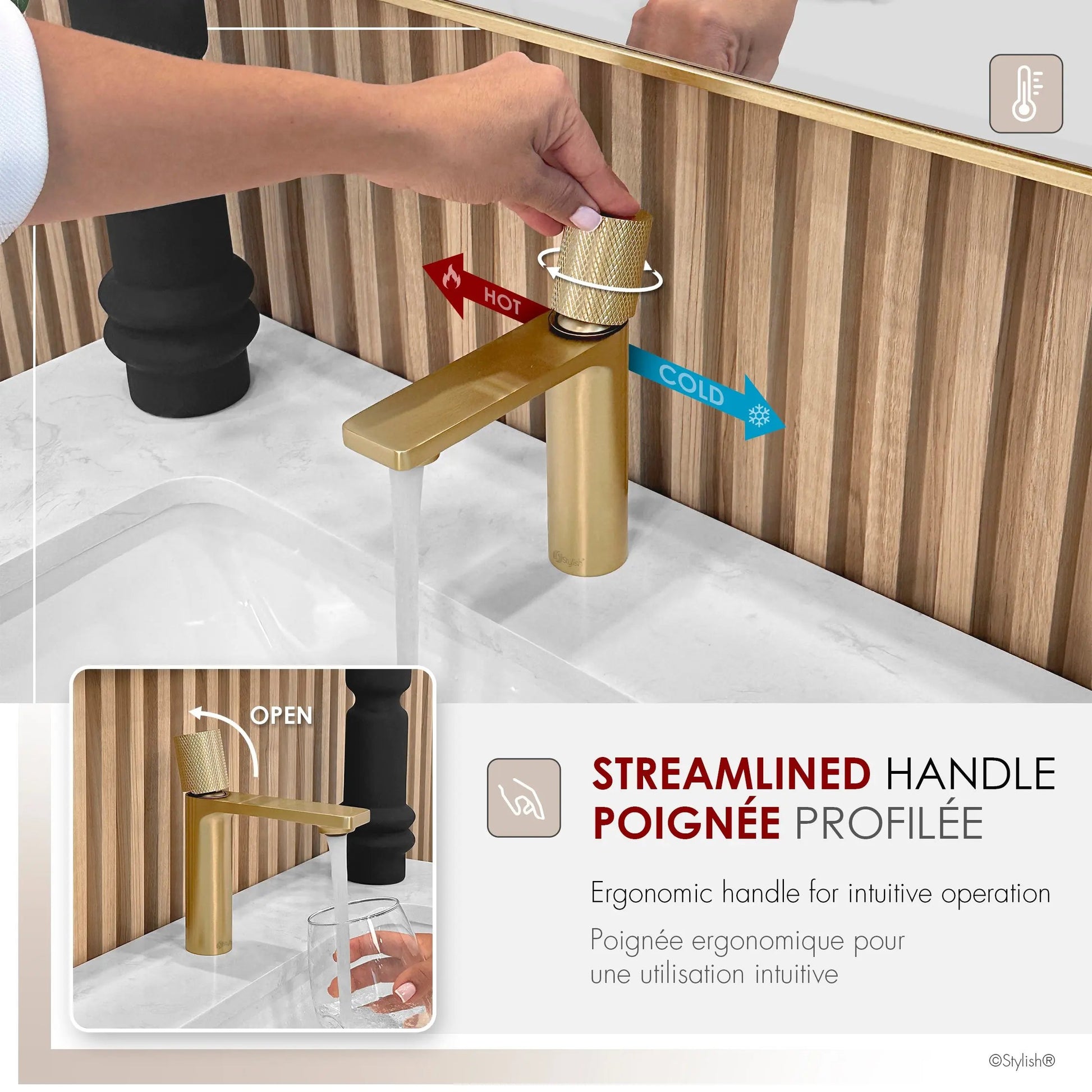 Stylish Riela Single Handle 7 1/2" Brushed Gold Bathroom Faucet - Plumbing Market