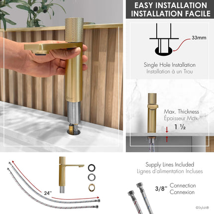 Stylish Riela Single Handle 7 1/2" Brushed Gold Bathroom Faucet - Plumbing Market