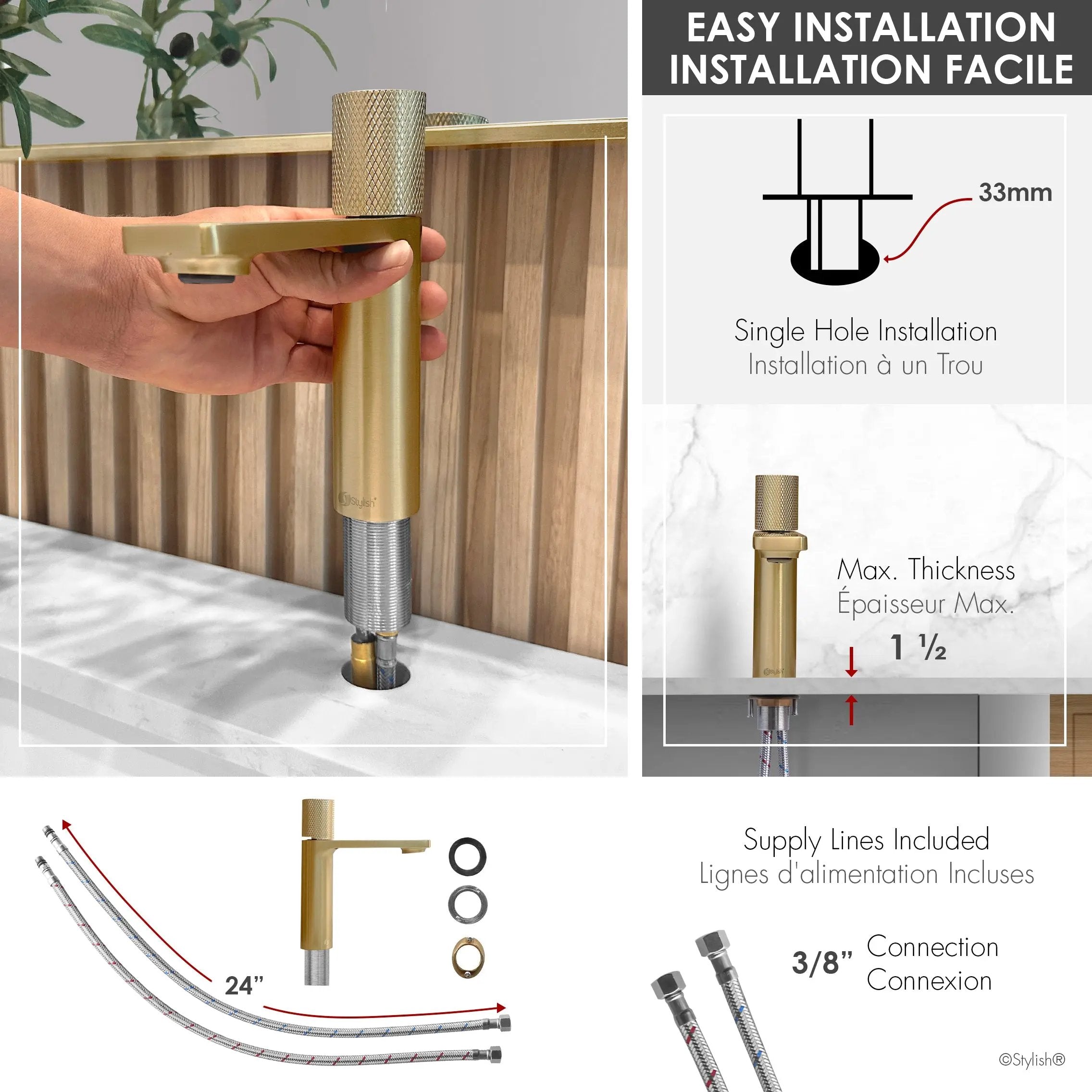 Stylish Riela Single Handle 7 1/2" Brushed Gold Bathroom Faucet - Plumbing Market