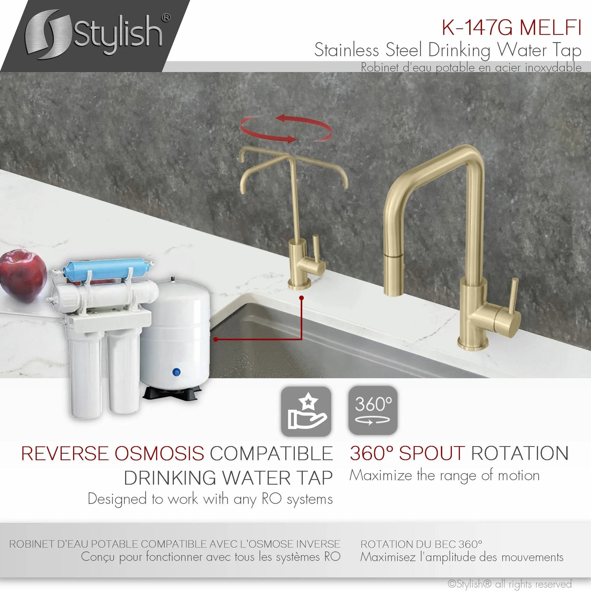 Stylish Rivo Single Handle Brushed Gold Pull Down Kitchen Faucet with Water Tap - Plumbing Market