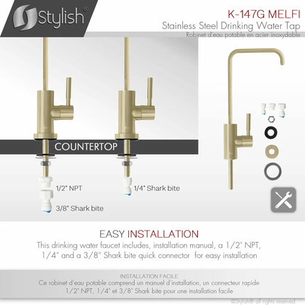 Stylish Rivo Single Handle Brushed Gold Pull Down Kitchen Faucet with Water Tap - Plumbing Market
