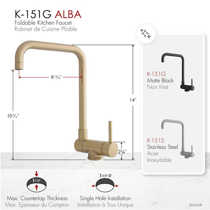 Stylish Single Handle Brushed Gold Foldable Kitchen Faucet - Plumbing Market