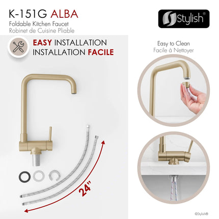 Stylish Single Handle Brushed Gold Foldable Kitchen Faucet - Plumbing Market