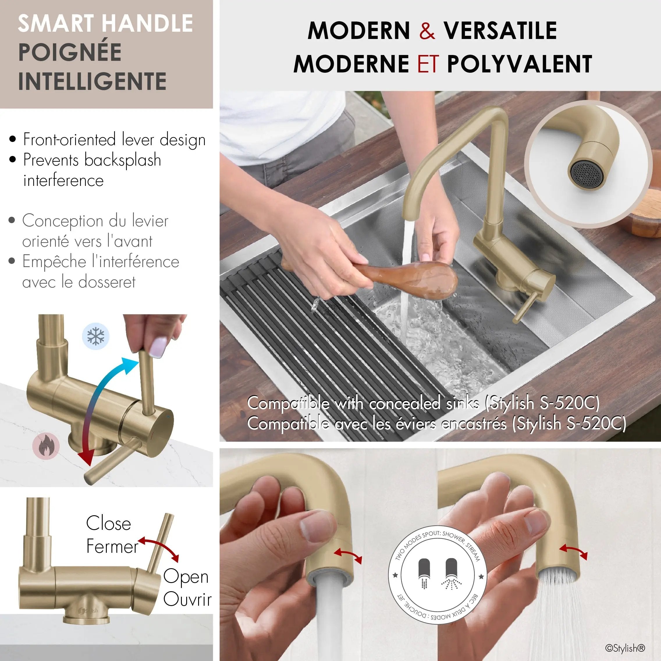 Stylish Single Handle Brushed Gold Foldable Kitchen Faucet - Plumbing Market
