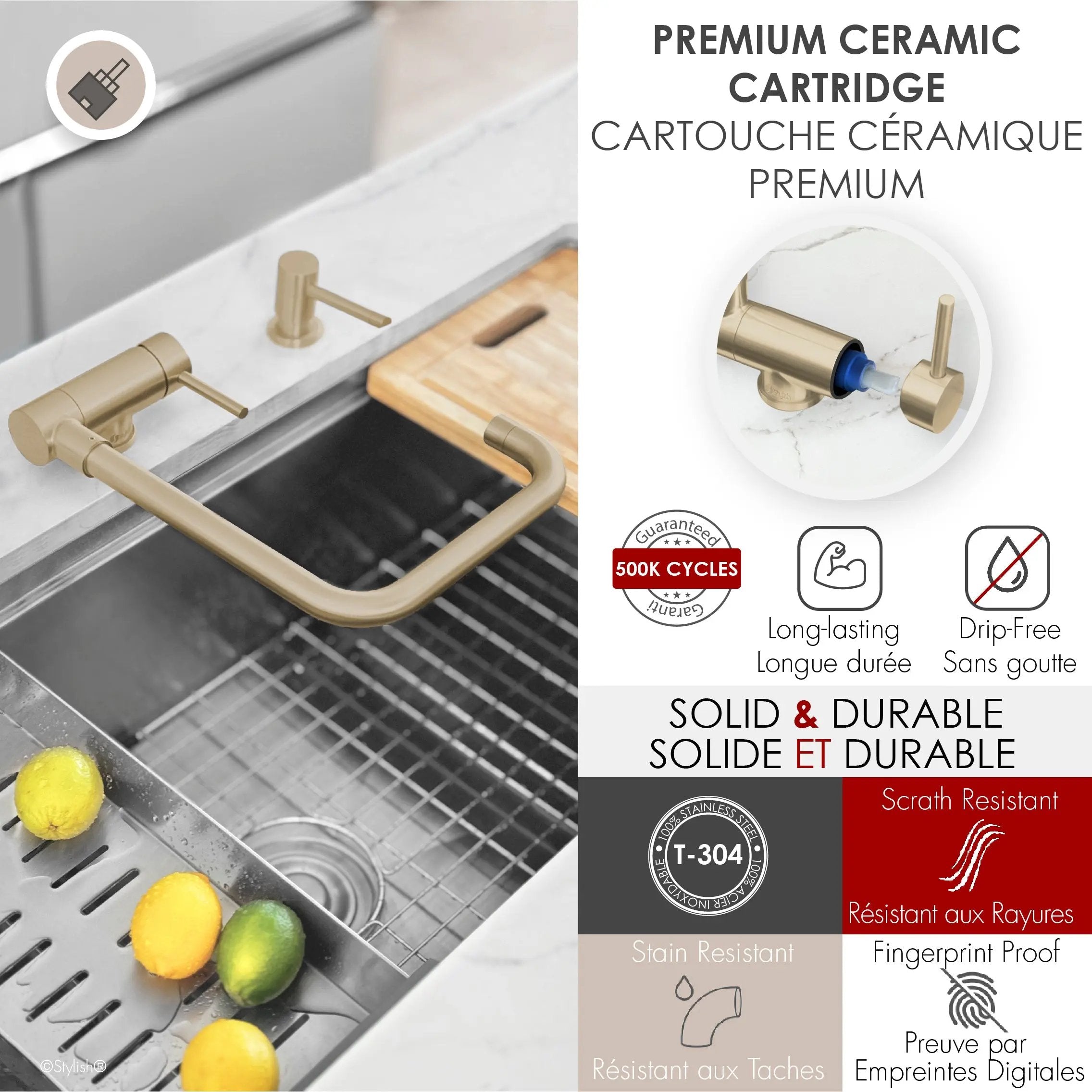 Stylish Single Handle Brushed Gold Foldable Kitchen Faucet - Plumbing Market