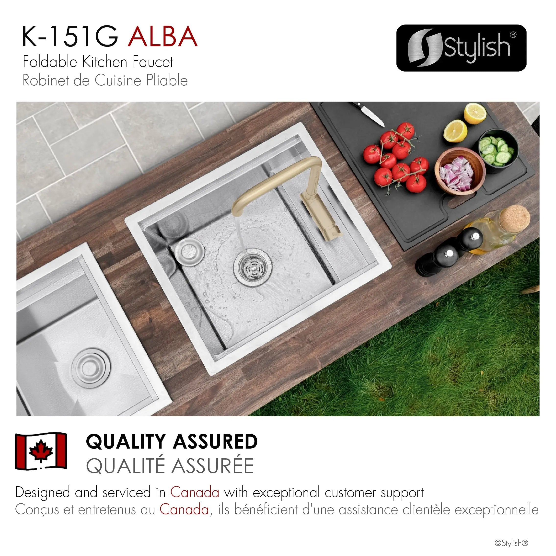 Stylish Single Handle Brushed Gold Foldable Kitchen Faucet - Plumbing Market