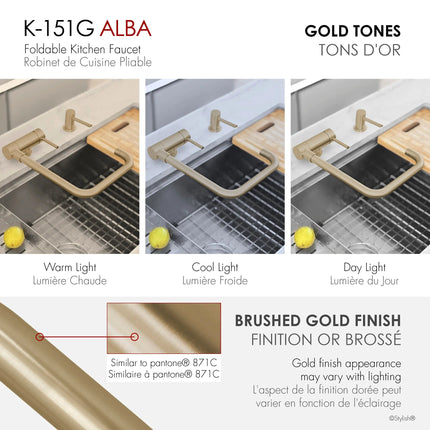 Stylish Single Handle Brushed Gold Foldable Kitchen Faucet - Plumbing Market