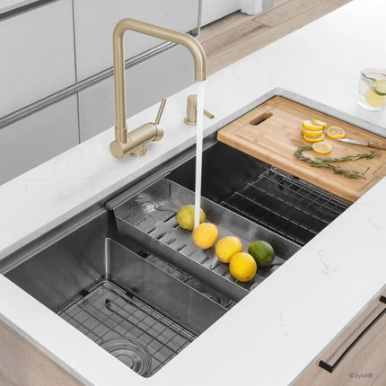 Stylish Single Handle Brushed Gold Foldable Kitchen Faucet - Plumbing Market