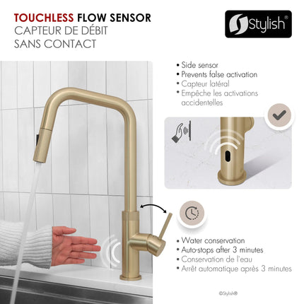 Stylish Single Handle Brushed Gold Pull Down Touchless Kitchen Faucet - Plumbing Market