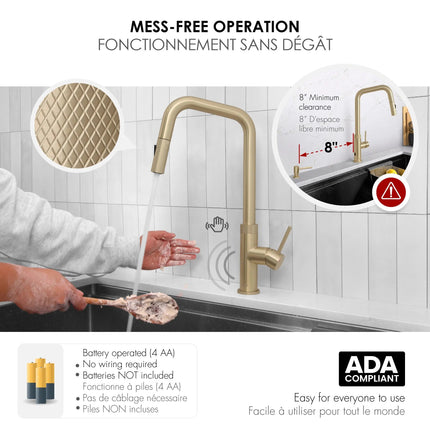 Stylish Single Handle Brushed Gold Pull Down Touchless Kitchen Faucet - Plumbing Market