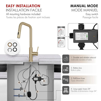 Stylish Single Handle Brushed Gold Pull Down Touchless Kitchen Faucet - Plumbing Market