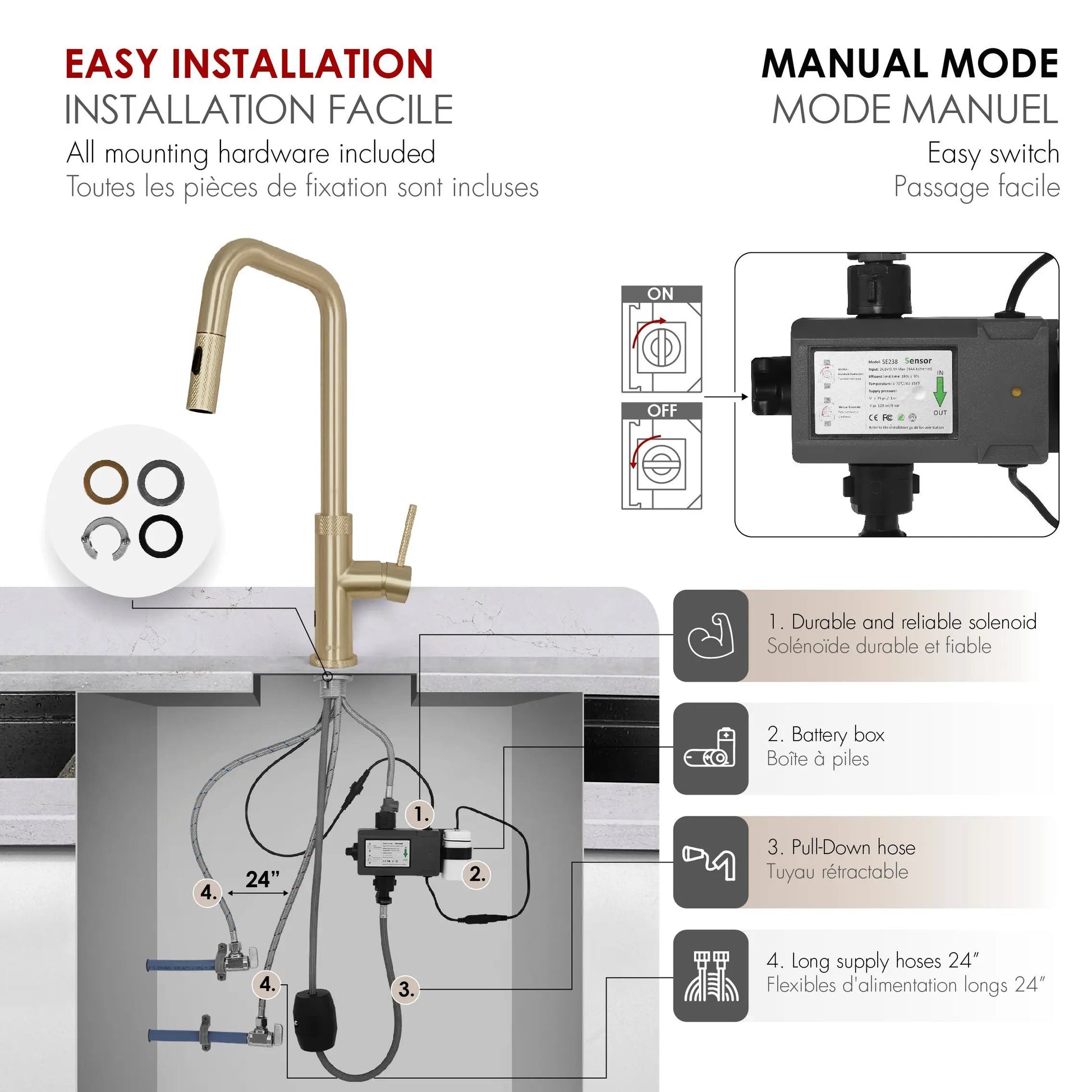 Stylish Single Handle Brushed Gold Pull Down Touchless Kitchen Faucet - Plumbing Market