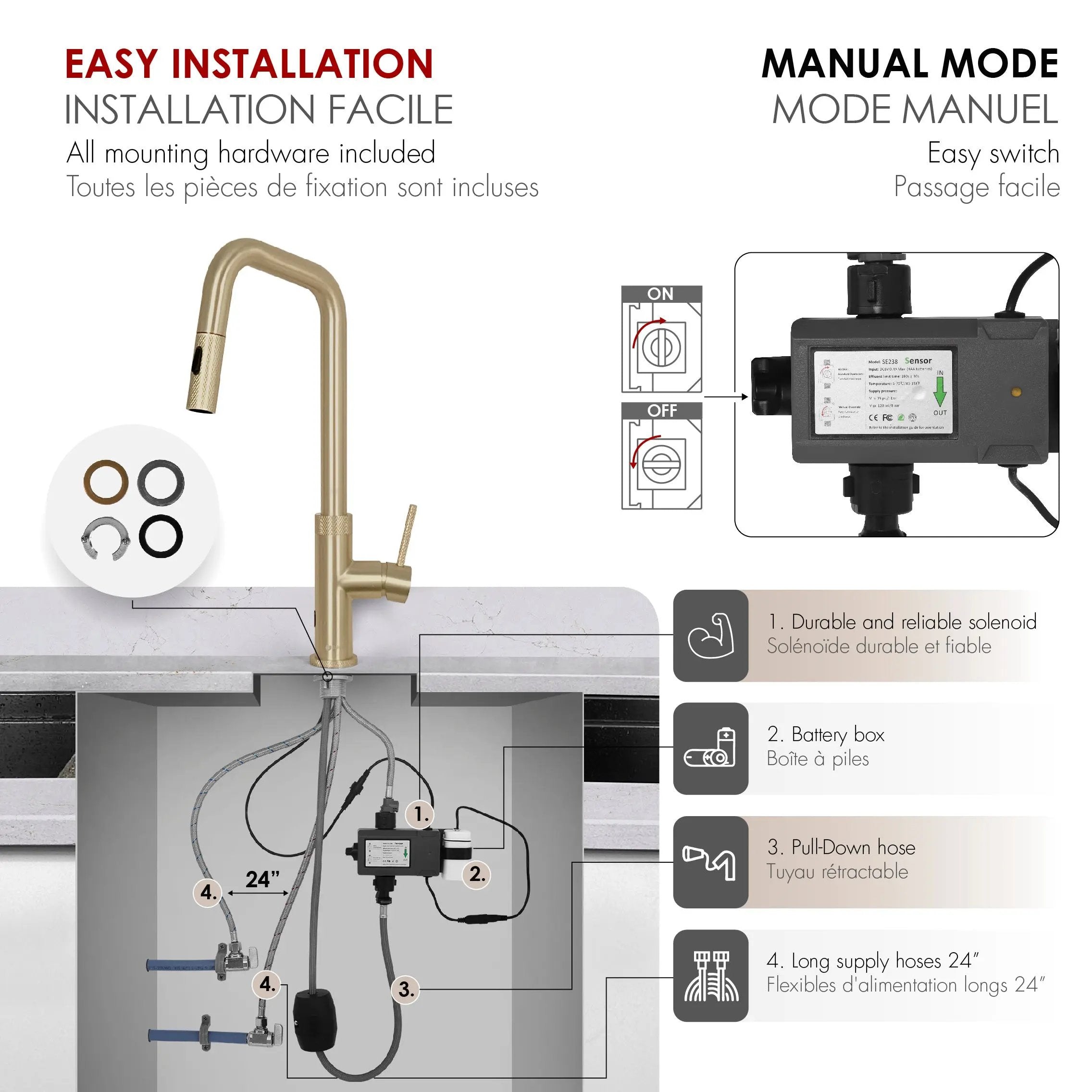 Stylish Single Handle Brushed Gold Pull Down Touchless Kitchen Faucet - Plumbing Market