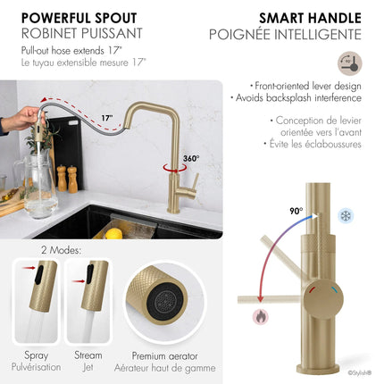 Stylish Single Handle Brushed Gold Pull Down Touchless Kitchen Faucet - Plumbing Market