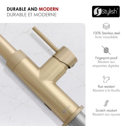 Stylish Single Handle Brushed Gold Pull Down Touchless Kitchen Faucet - Plumbing Market