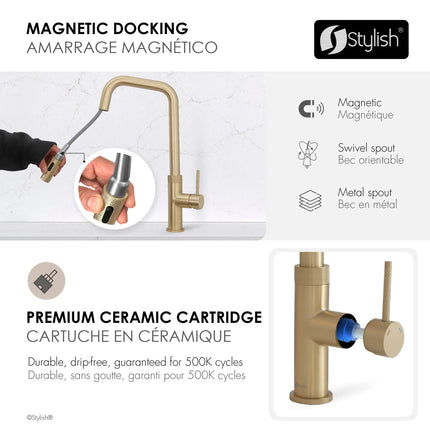 Stylish Single Handle Brushed Gold Pull Down Touchless Kitchen Faucet - Plumbing Market