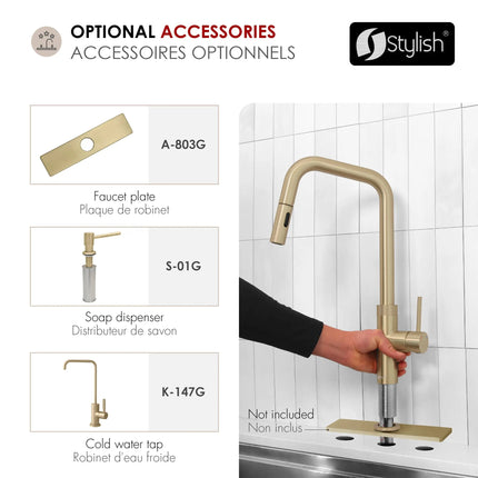 Stylish Single Handle Brushed Gold Pull Down Touchless Kitchen Faucet - Plumbing Market