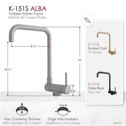 Stylish Single Handle Brushed Stainless Steel Foldable Kitchen Faucet - Plumbing Market