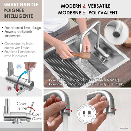 Stylish Single Handle Brushed Stainless Steel Foldable Kitchen Faucet - Plumbing Market