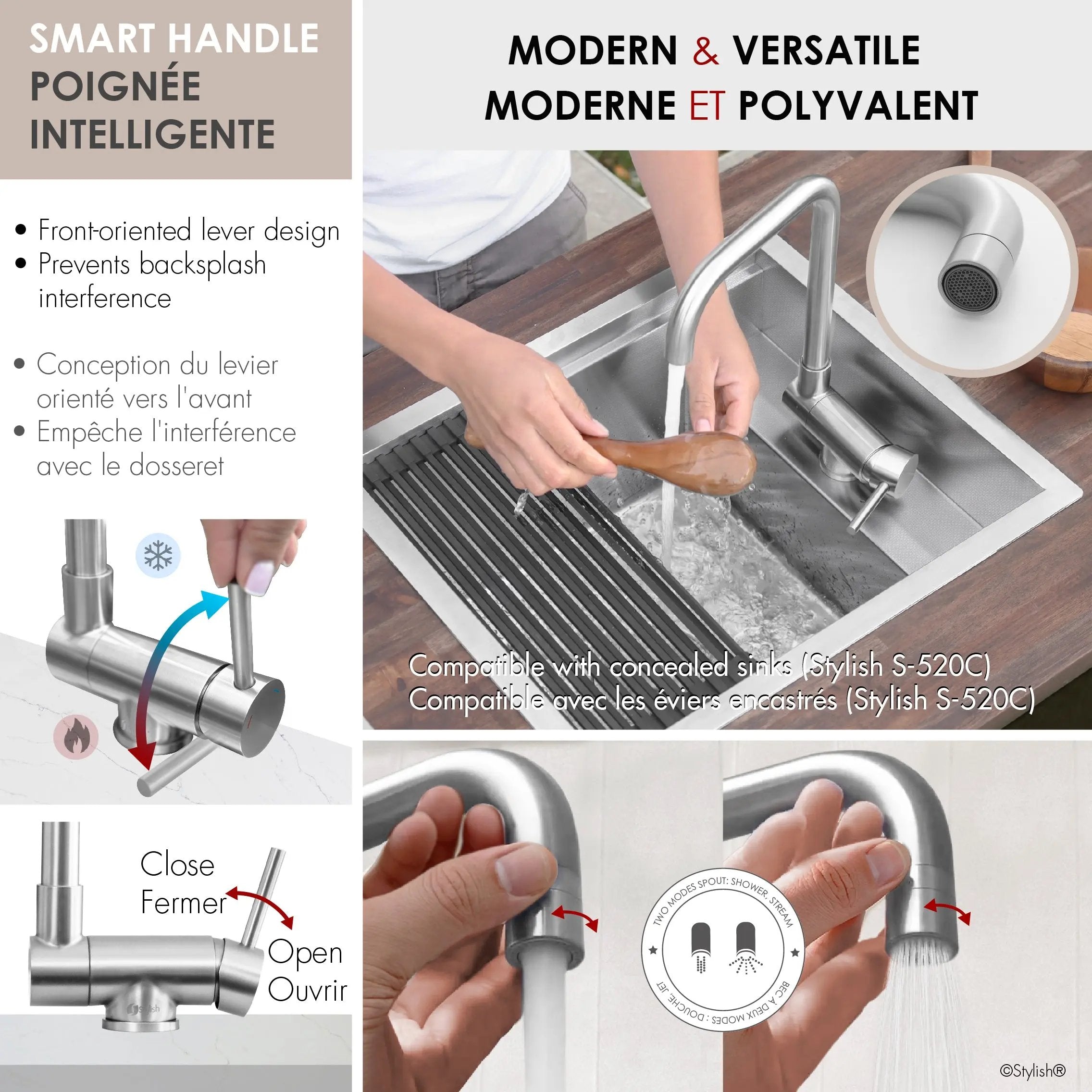 Stylish Single Handle Brushed Stainless Steel Foldable Kitchen Faucet - Plumbing Market