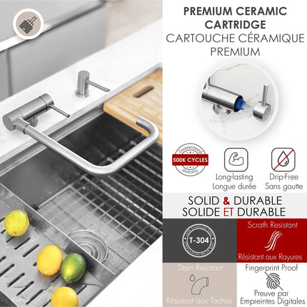 Stylish Single Handle Brushed Stainless Steel Foldable Kitchen Faucet - Plumbing Market