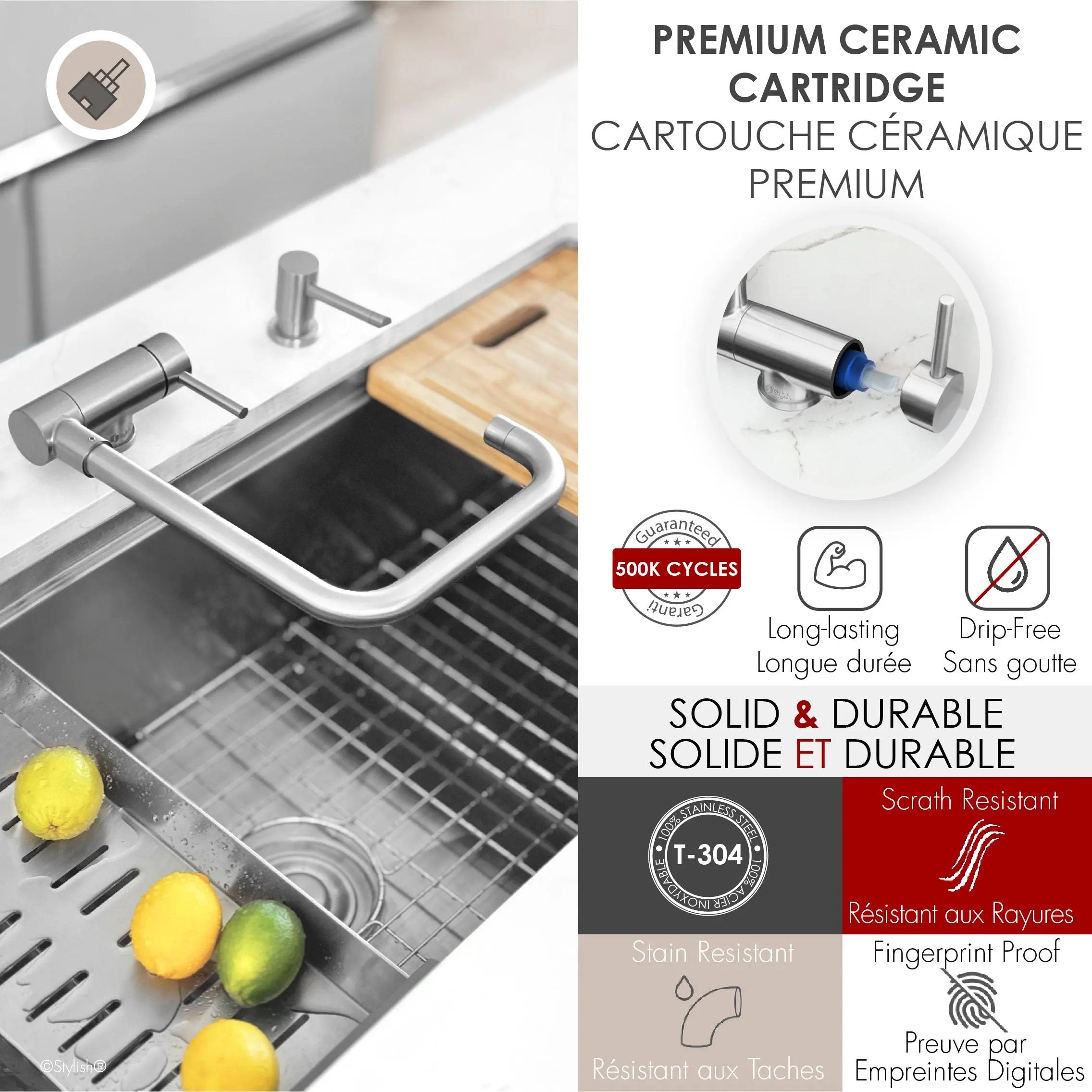 Stylish Single Handle Brushed Stainless Steel Foldable Kitchen Faucet - Plumbing Market