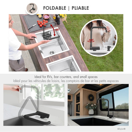 Stylish Single Handle Matte Black Foldable Kitchen Faucet - Plumbing Market