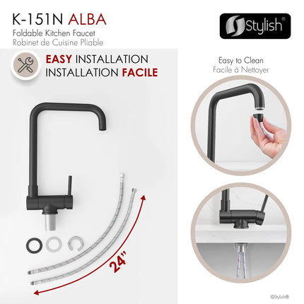 Stylish Single Handle Matte Black Foldable Kitchen Faucet - Plumbing Market