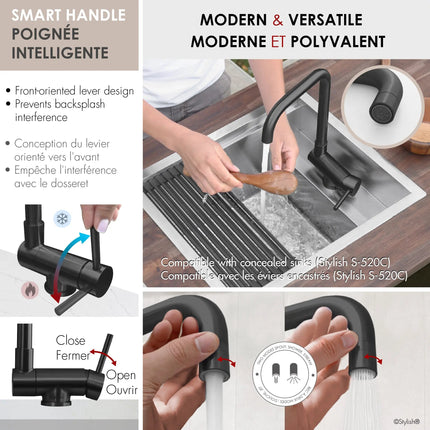 Stylish Single Handle Matte Black Foldable Kitchen Faucet - Plumbing Market