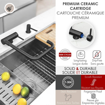 Stylish Single Handle Matte Black Foldable Kitchen Faucet - Plumbing Market