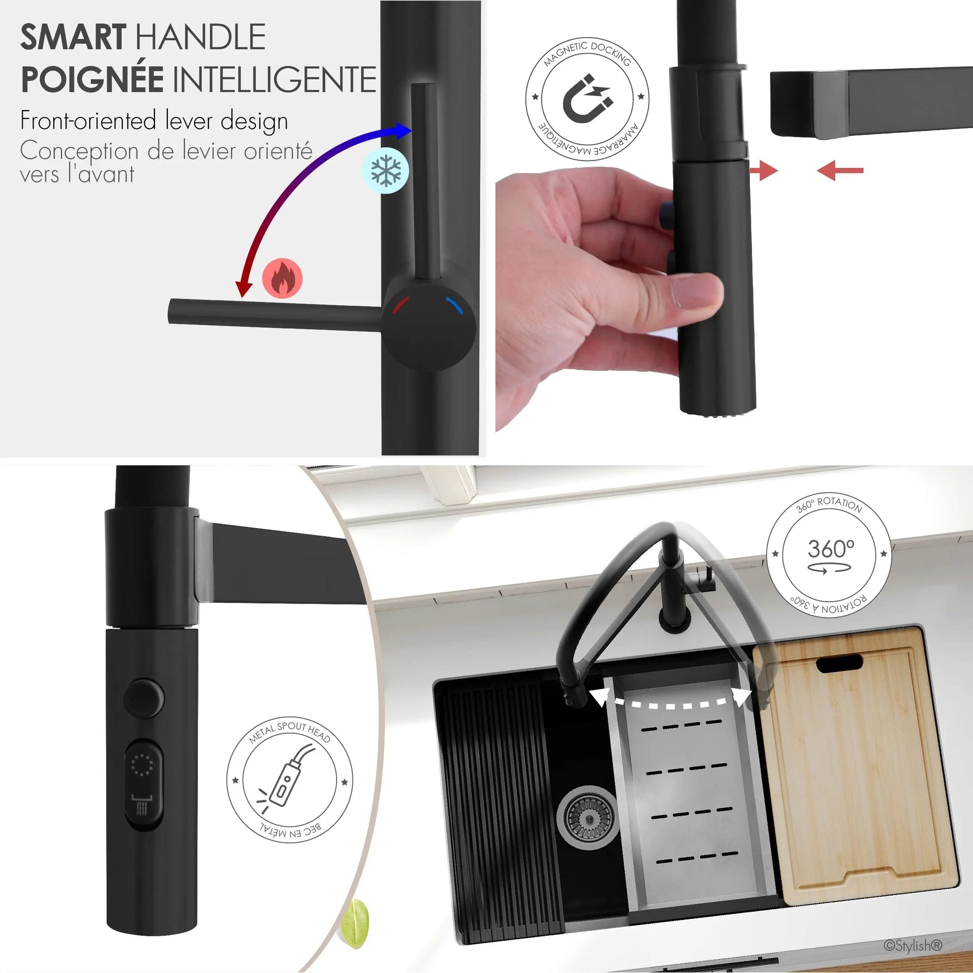 Stylish Single Handle Matte Black Pull Out Three Modes Kitchen Faucet - Plumbing Market