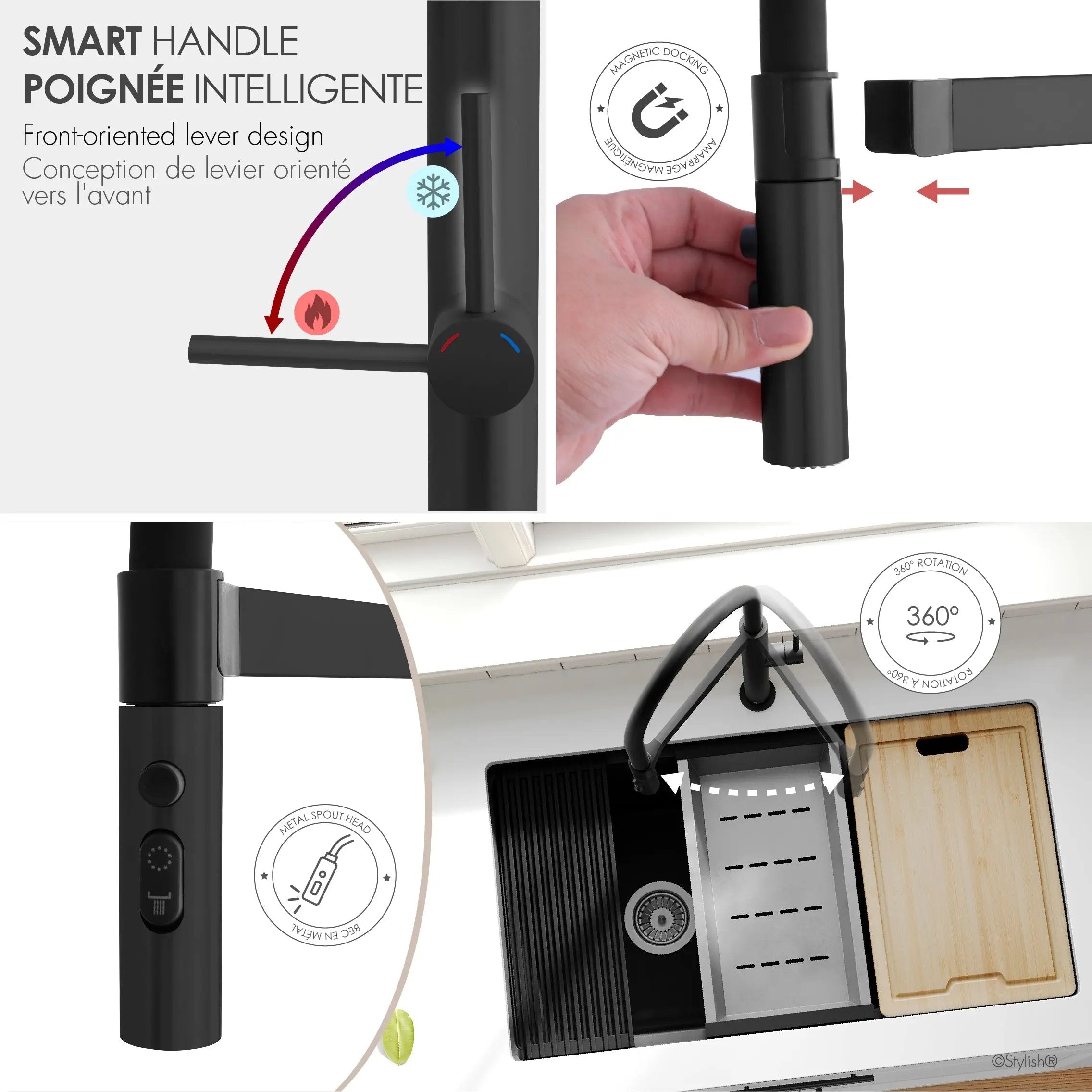 Stylish Single Handle Matte Black Pull Out Three Modes Kitchen Faucet - Plumbing Market