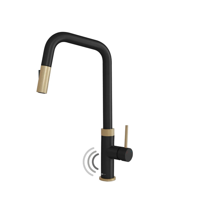 Stylish Single Handle Matte Black with Gold Pull Down Touchless Kitchen Faucet - Plumbing Market