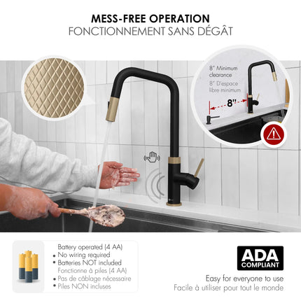 Stylish Single Handle Matte Black with Gold Pull Down Touchless Kitchen Faucet - Plumbing Market