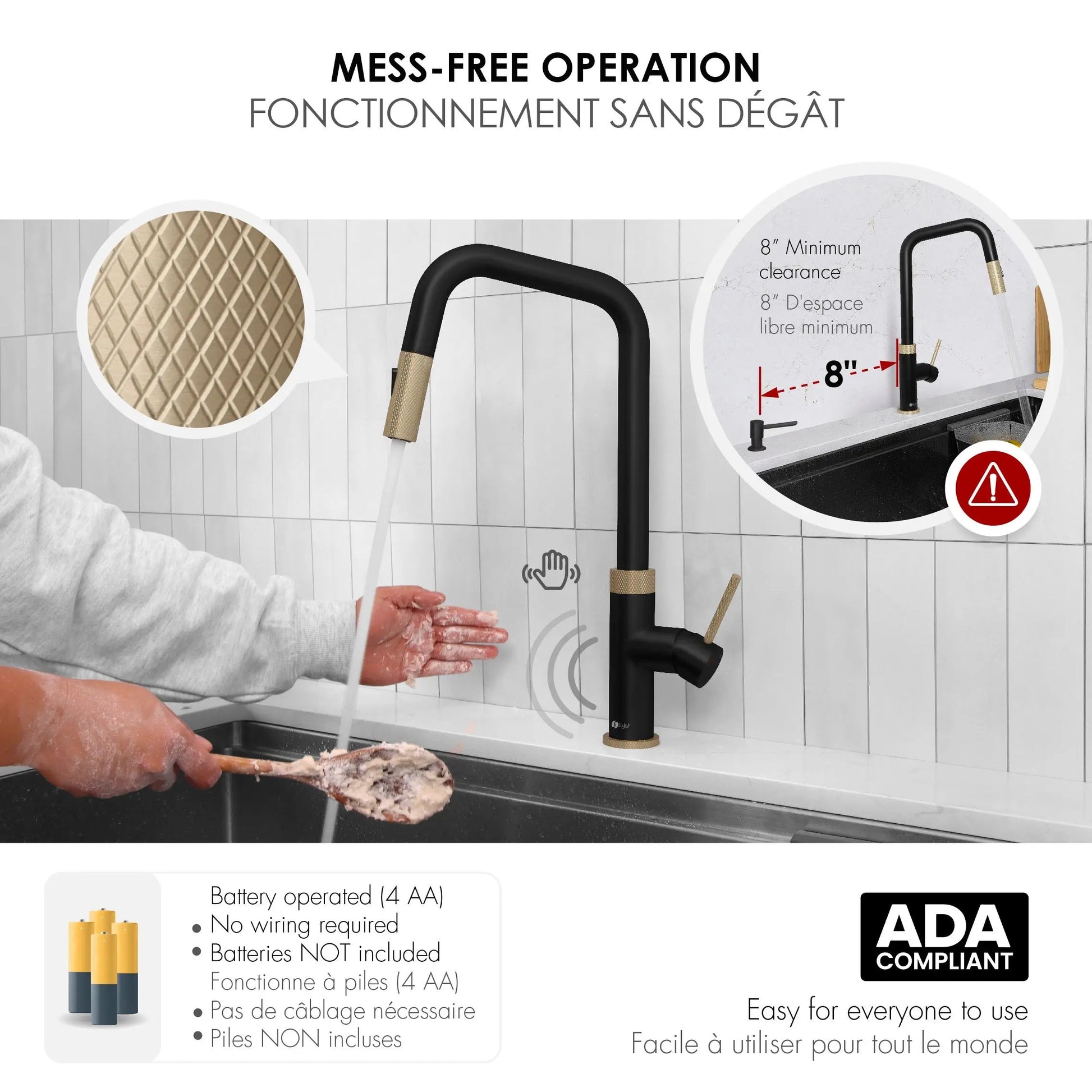 Stylish Single Handle Matte Black with Gold Pull Down Touchless Kitchen Faucet - Plumbing Market