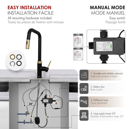 Stylish Single Handle Matte Black with Gold Pull Down Touchless Kitchen Faucet - Plumbing Market