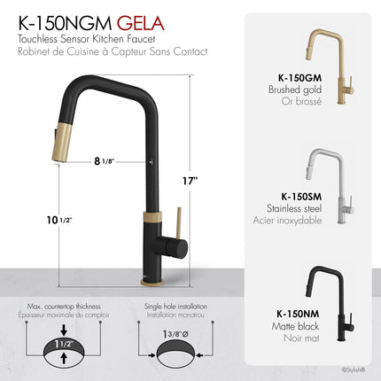 Stylish Single Handle Matte Black with Gold Pull Down Touchless Kitchen Faucet - Plumbing Market