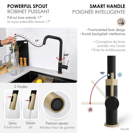 Stylish Single Handle Matte Black with Gold Pull Down Touchless Kitchen Faucet - Plumbing Market
