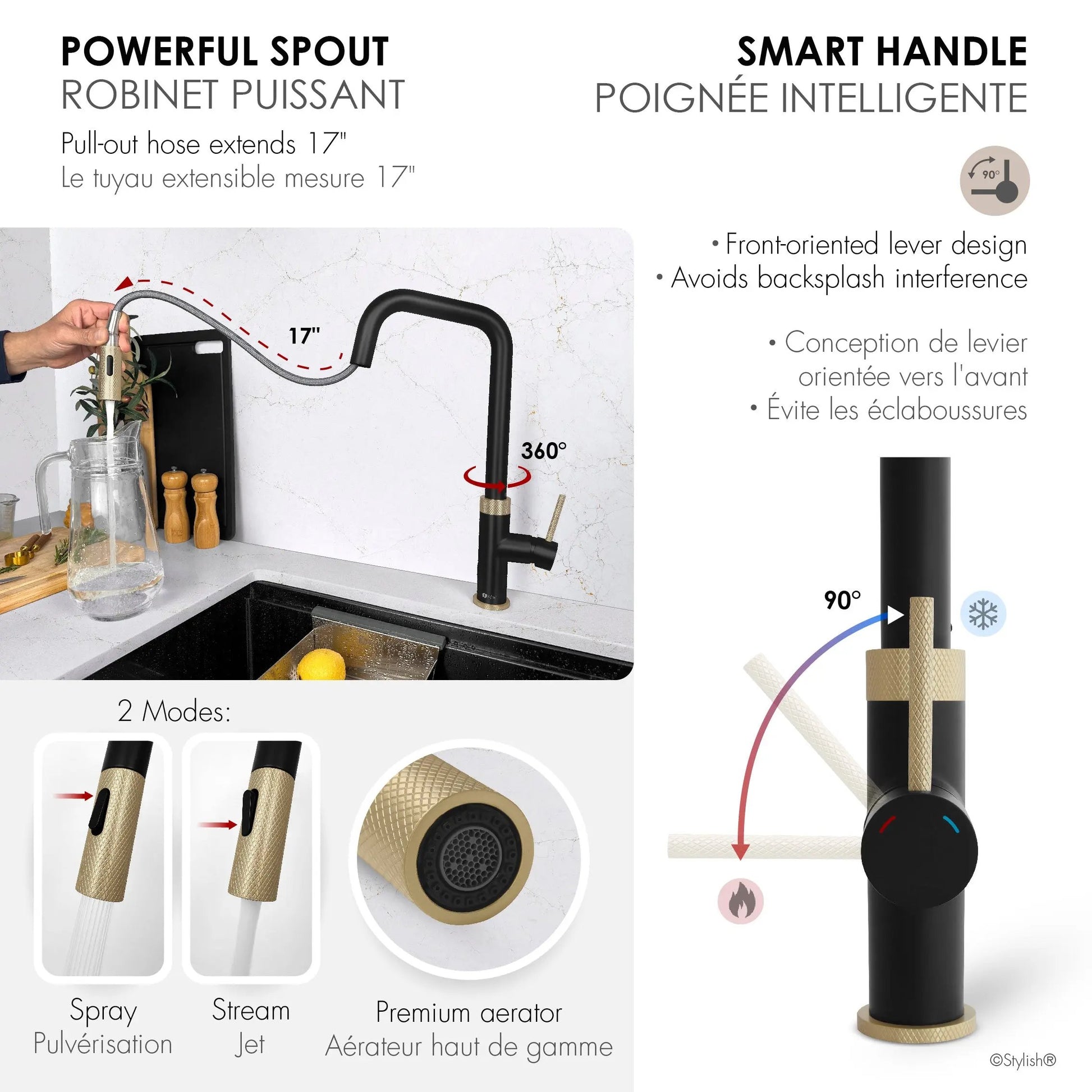 Stylish Single Handle Matte Black with Gold Pull Down Touchless Kitchen Faucet - Plumbing Market