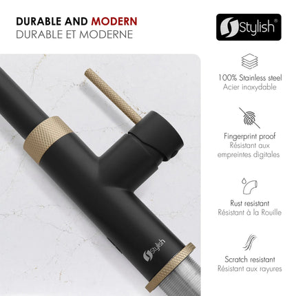 Stylish Single Handle Matte Black with Gold Pull Down Touchless Kitchen Faucet - Plumbing Market