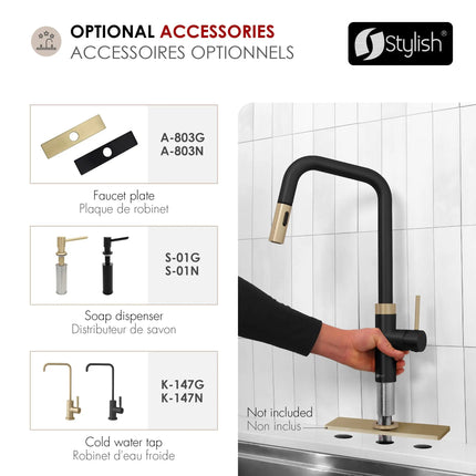 Stylish Single Handle Matte Black with Gold Pull Down Touchless Kitchen Faucet - Plumbing Market