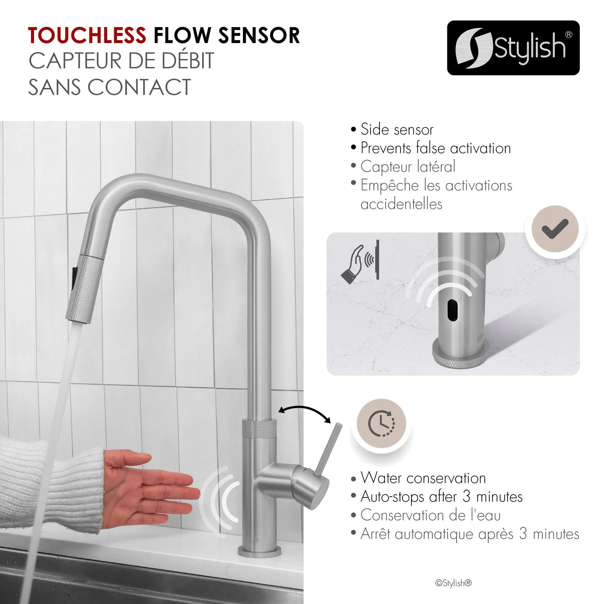 Stylish Single Handle Stainless Steel Pull Down Touchless Kitchen Faucet - Plumbing Market
